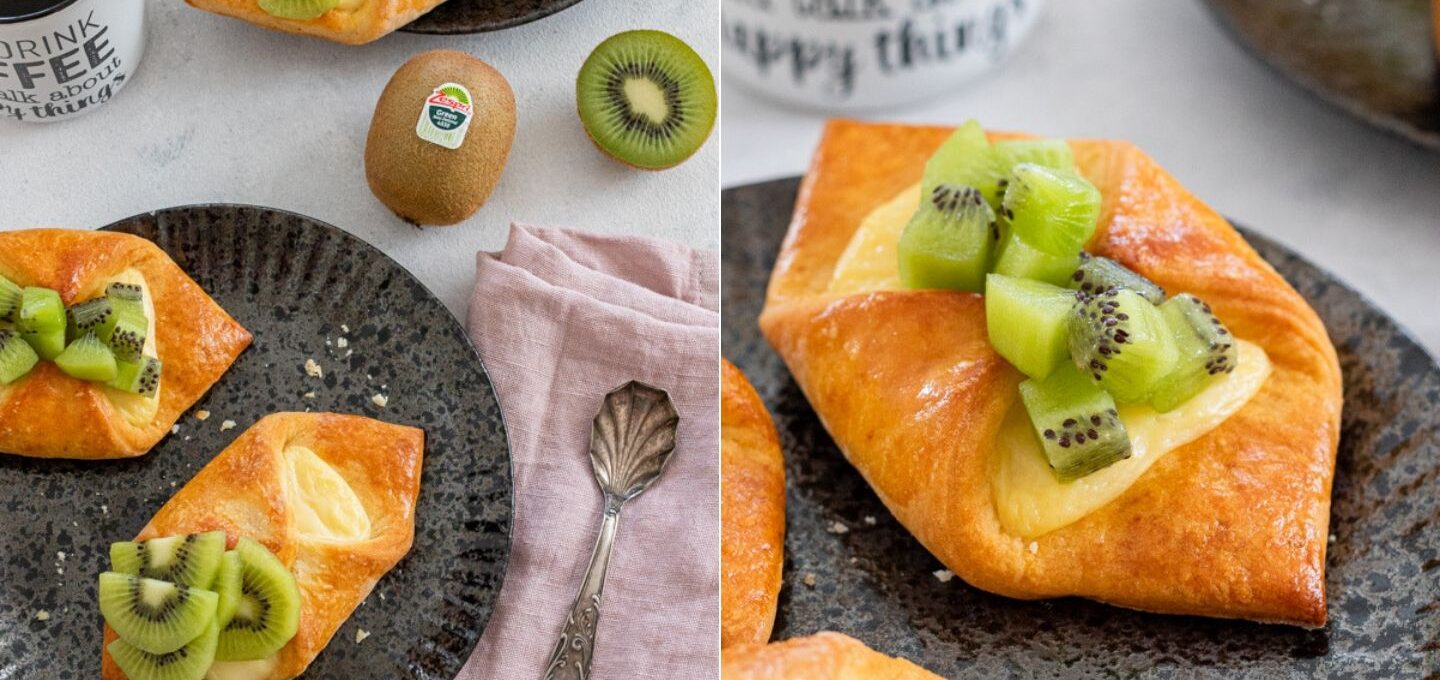 Rezept Plunderteilchen mit Pudding und Kiwis