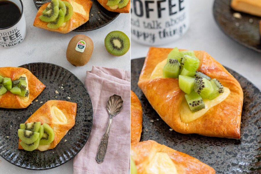 Rezept Plunderteilchen mit Pudding und Kiwis