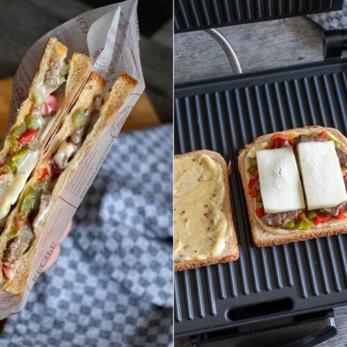 Rezept für ein leckeres Steak Sandwich mit Paprika, Käse und Pfeffer-Mayo
