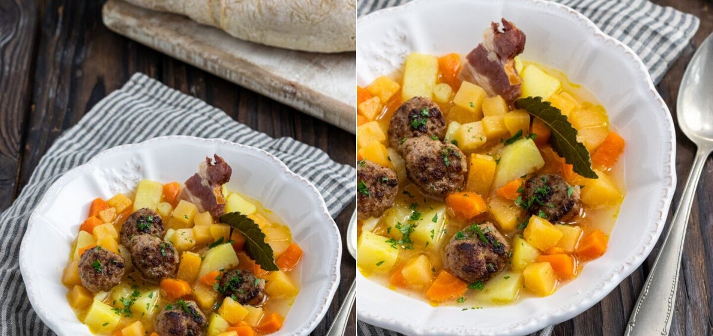Rezept für einen Steckrübeneintopf mit Hackbällchen