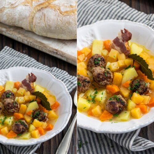 Rezept für einen Steckrübeneintopf mit Hackbällchen