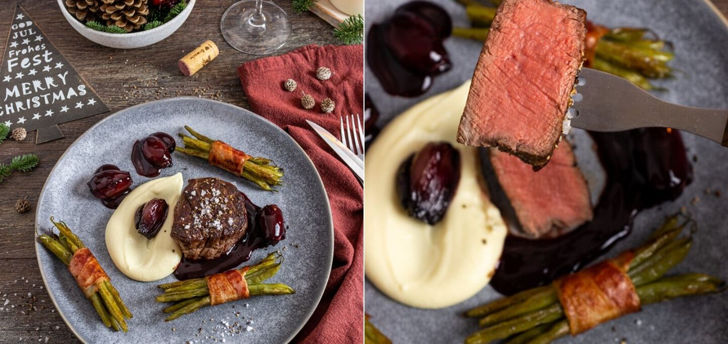Rinderfilet mit Rotwein-Shcalotten-Sauce und Selleriepüree