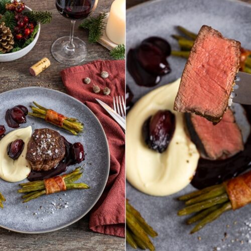Rinderfilet mit Rotwein-Shcalotten-Sauce und Selleriepüree