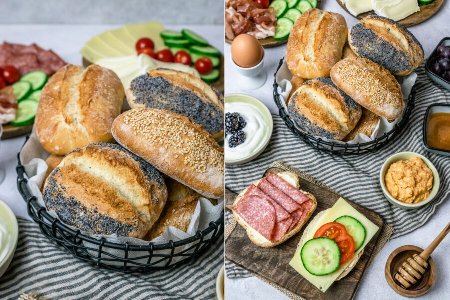 Rezept für selbstgebackenen Frühstücksbrötchen - knusprige Weizenbrötchen