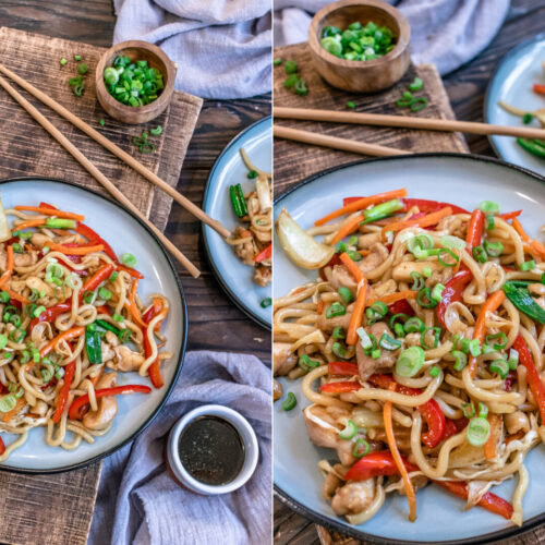 Rezept Yaki Udon Nudeln mit Hähnchen und Gemüse