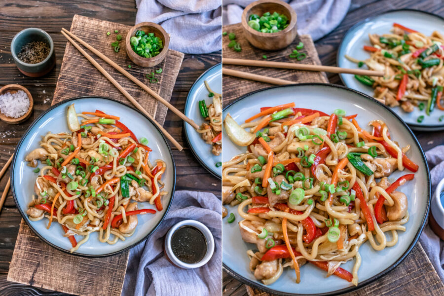 Rezept Yaki Udon Nudeln mit Hähnchen und Gemüse