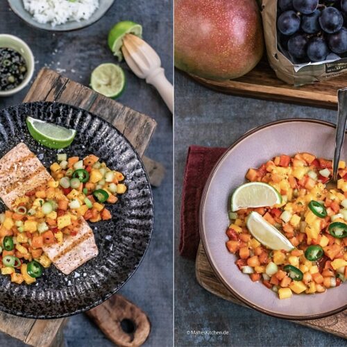 Rezept für gegrillter Lachs mit Papaya-Mango-Salsa