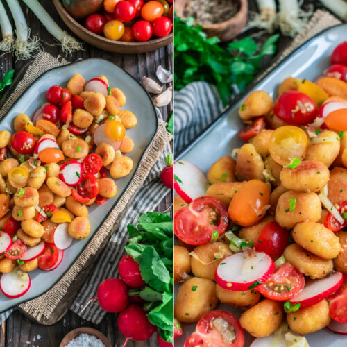 Rezept knusprige Gnocchi mit Tomaten-Radieschen-Salat