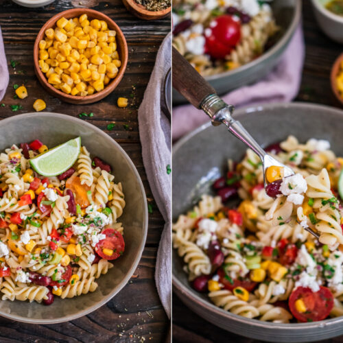 Rezept Nudelsalat mit Kitneybohnen,Mais und Fetakäse