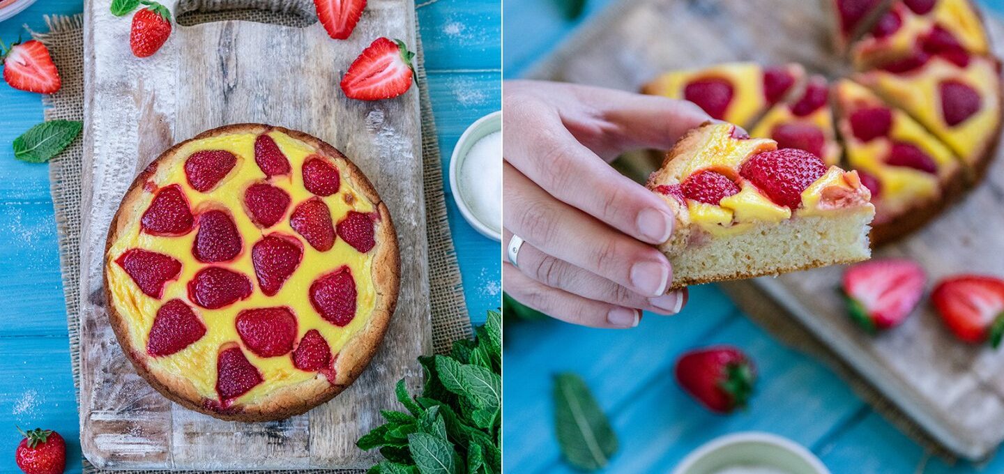 Rezept knusprige Erdbeerpizza mit Pudding-Schmand-Creme