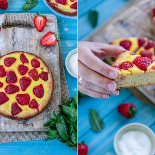 Rezept knusprige Erdbeerpizza mit Pudding-Schmand-Creme