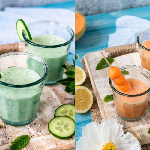 Rezept für zwei erfrischende Sommer-Shakes mit Buttermilch, Gurke und Melone