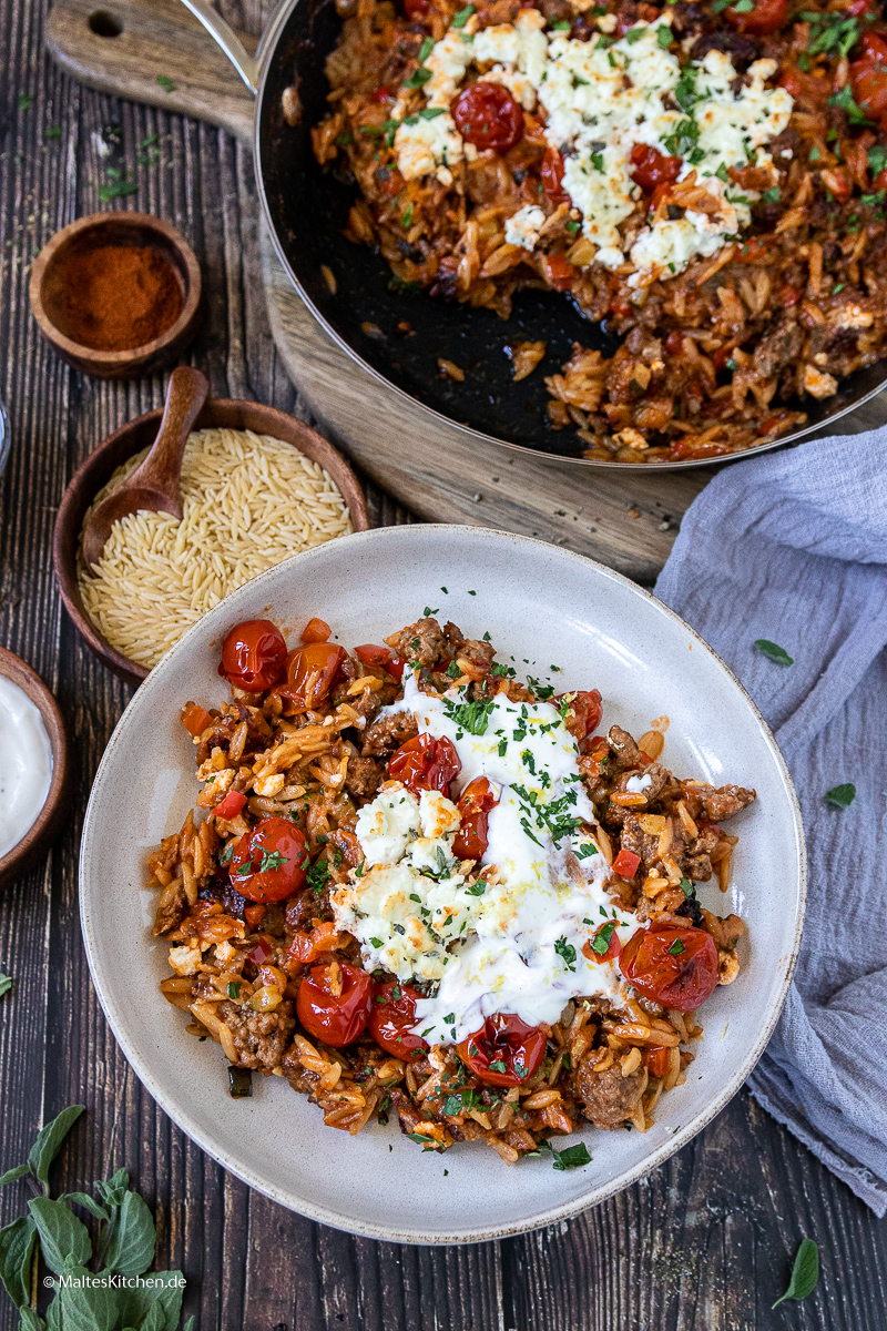Leckerer griechische Hackfleischpfanne.
