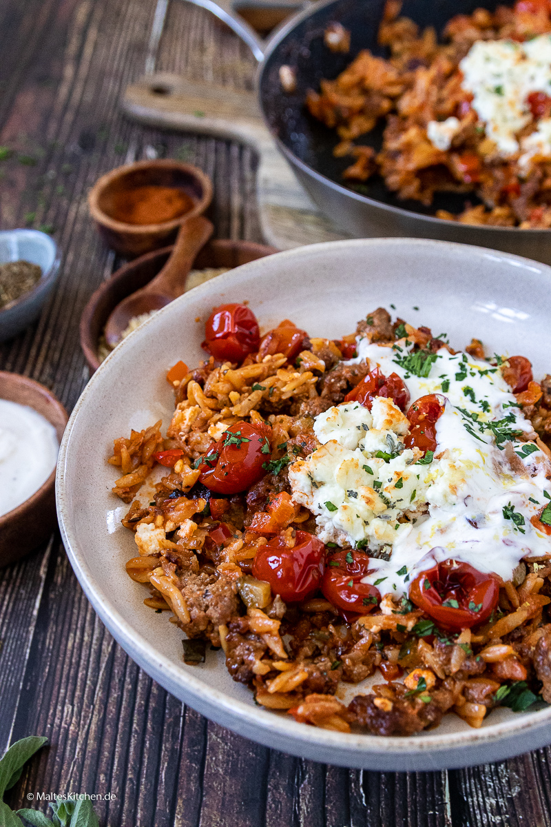 Tolle Hackfleischpfanne mit Feta.