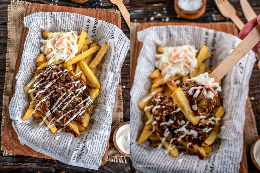 Rezept Poutine mit Pulled Pork, Krautsalat und BBQ-Sauce