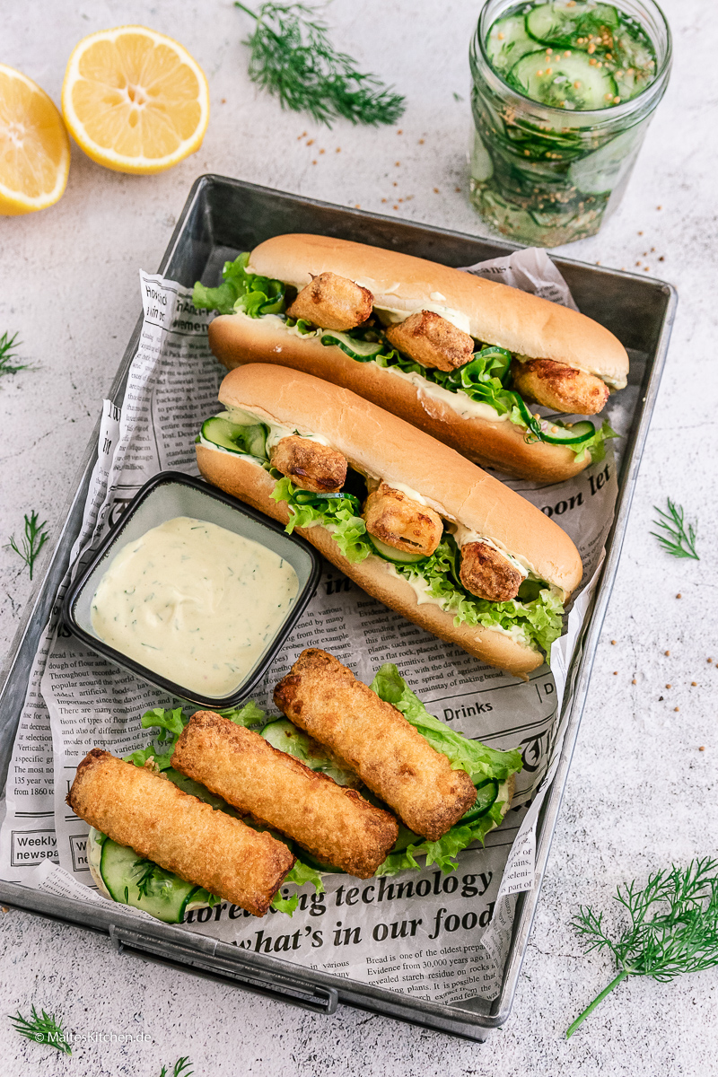 Mein Sohn liebt diesen Fischstäbchen Hot Dog.
