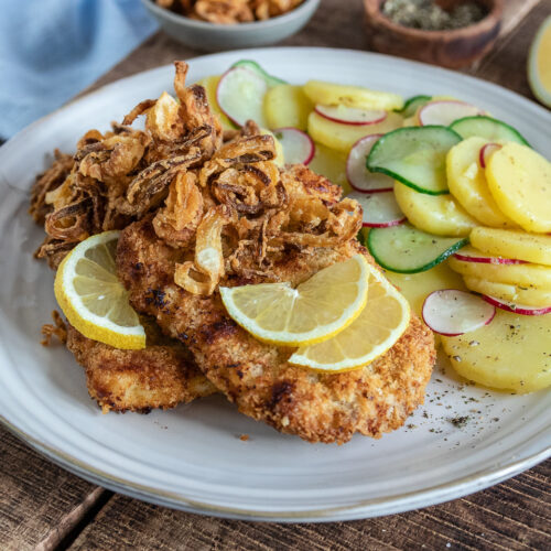 Rezept Zwiebelschnitzel mit Kartoffelsalat