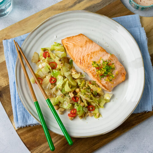 Rezept gebratenes Lachsfilet auf Spitzkohl