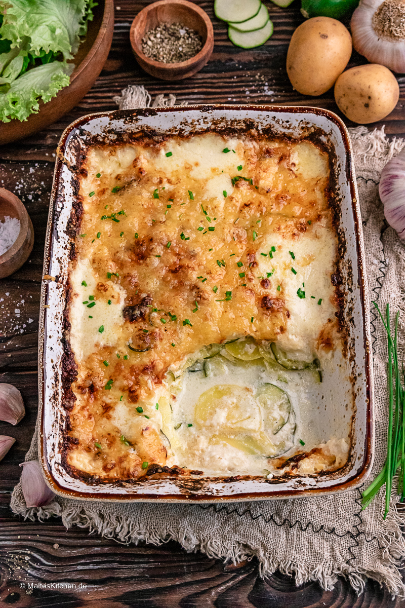 Einfach und lecker. Kartoffel-Zucchini-Gratin nach Johann Lafer Rezept.