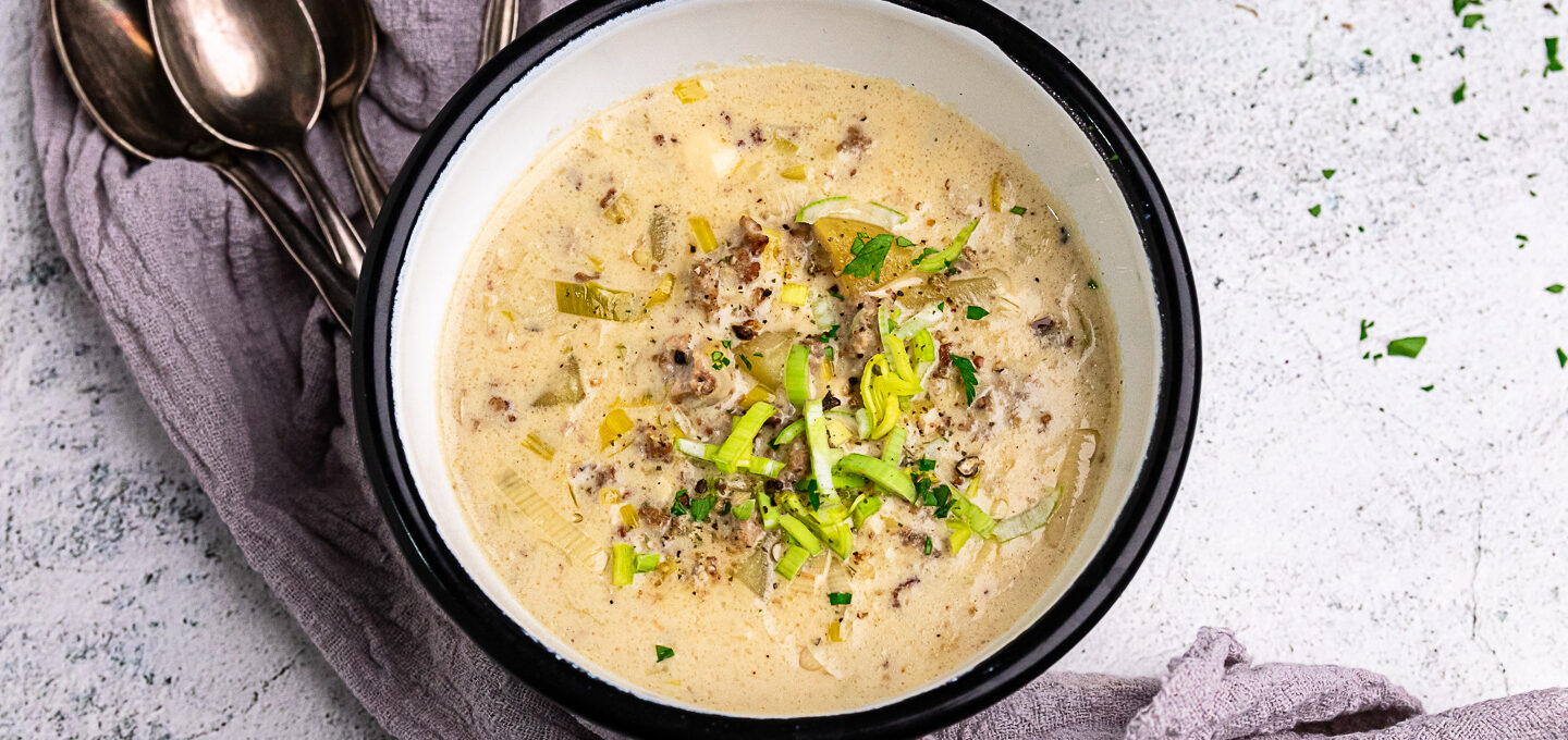 Rezept Käse-Lauch-Suppe mit Hackflesich und Kartoffeln