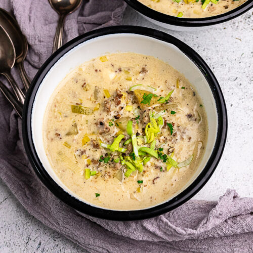 Rezept Käse-Lauch-Suppe mit Hackflesich und Kartoffeln