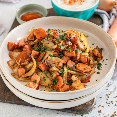 Rezept deftige Kohlpfanne mit Fleischwurst