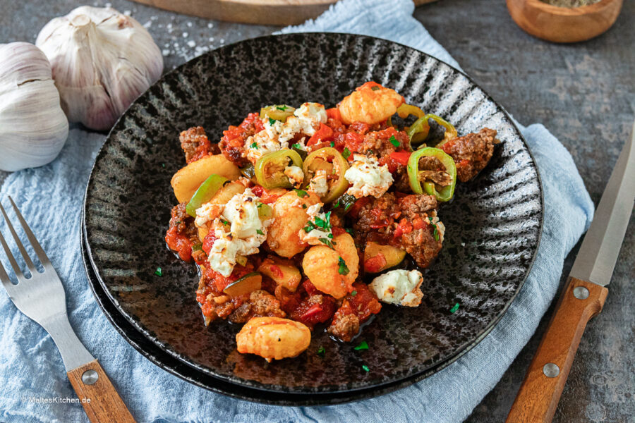 Rezept Hackfleischpfanne mit Gnocchi und Feta