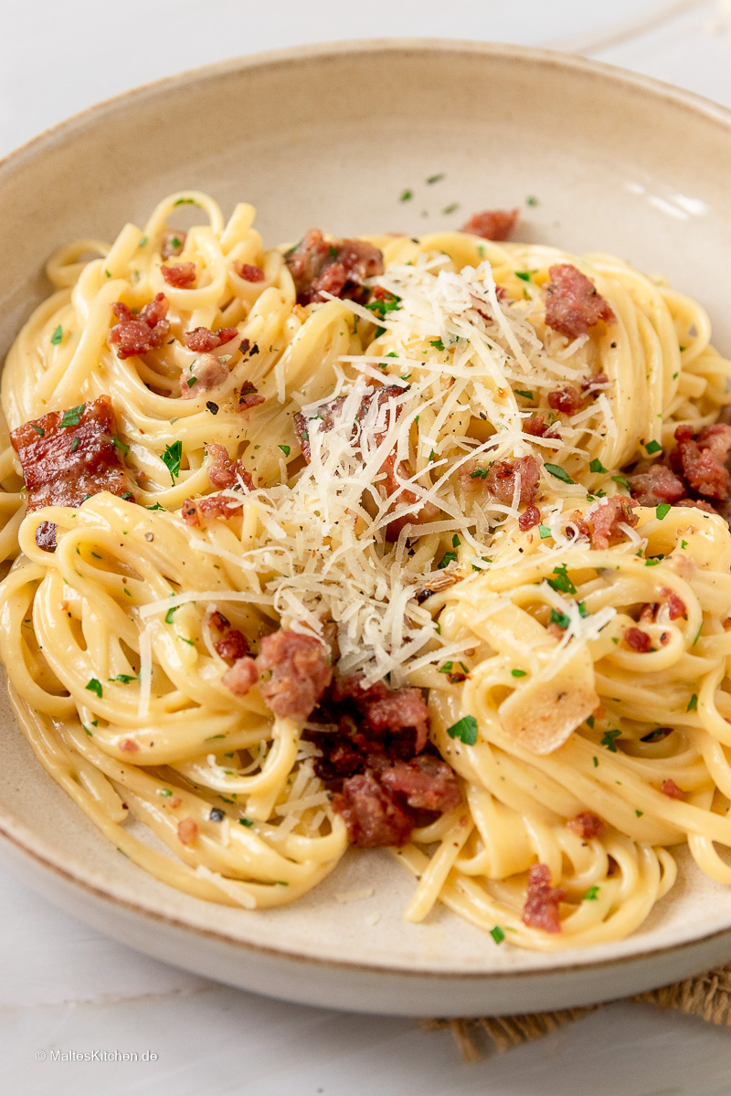 Super leckere Carbonara mit Salsiccia Wurst.