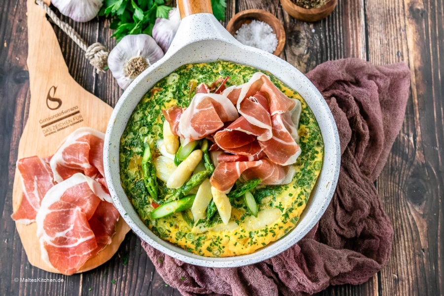 Rezept Tortilla mit Spargel und Serrano-Schinken.