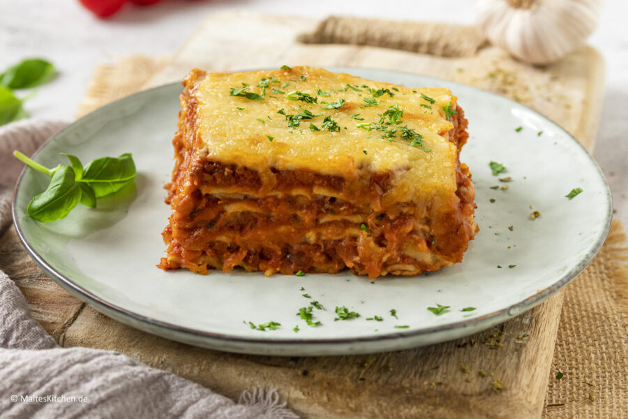 Rezept hausgemachte Lasagne mit Linsenbolognese
