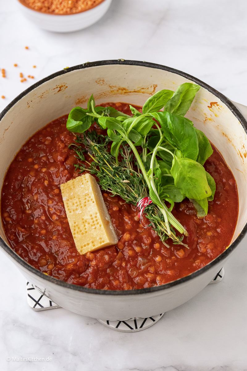 Leckere Linsenbolognese.