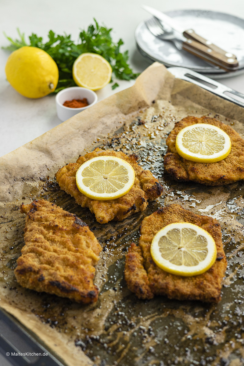 Schnitzel aus dem Backofen.