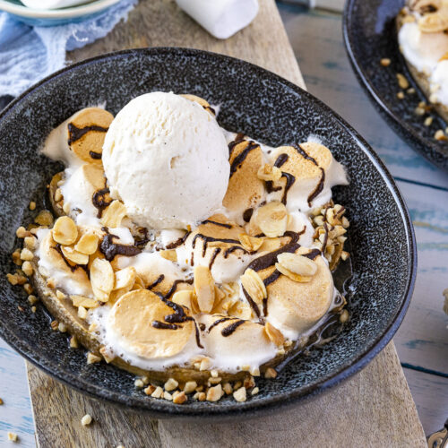 Rezept Banana Split mit Marshmallows aus dem Ofen.