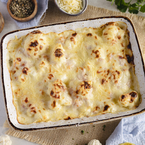Blumenkohlauflauf mit Bechamelsauce und Kochschinken