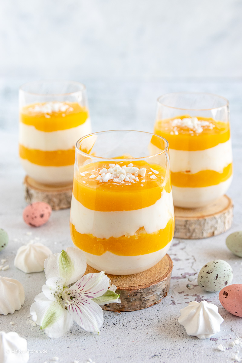Schnelles Mango Dessert mit Quark und Baiser für Ostern