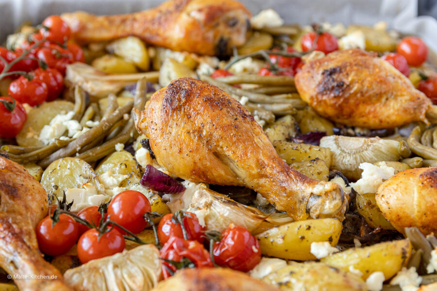 Rezept für ein Hähnchen aus dem Backofen mit Gemüse