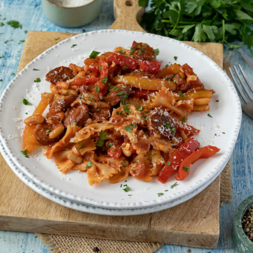 Rezept für Pasta mit Chorizo, Paprika in Paprikasauce