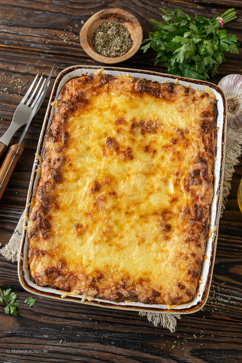 Lasagne mit goldgelber Käsekruste.
