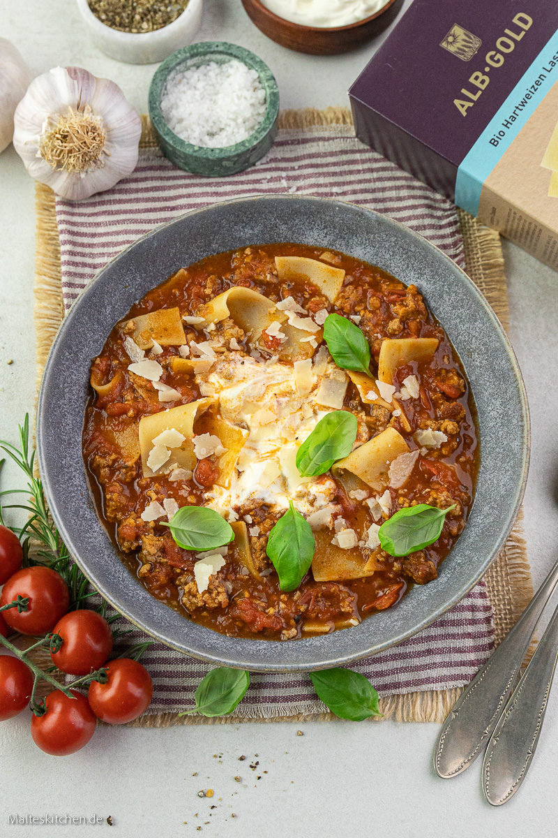 Lasagnesuppe mit Hackfleisch