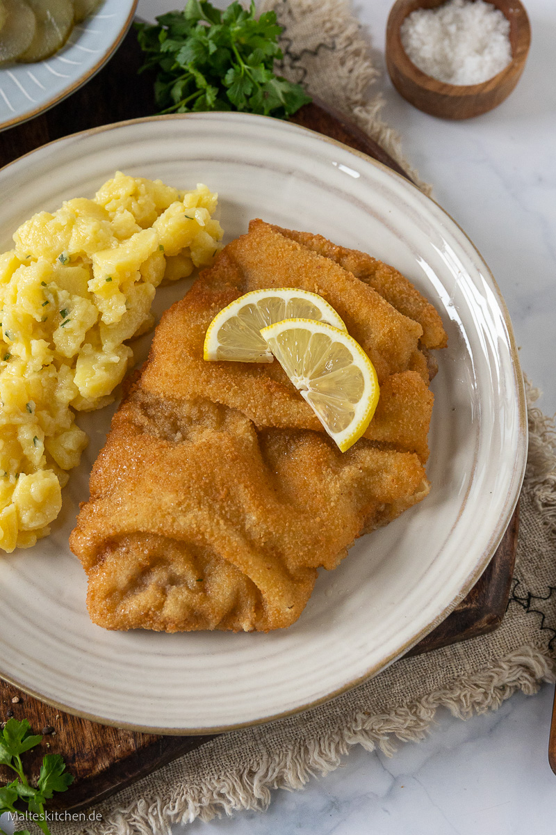 Extra knusprige wellige Panade beim Schnitzel.