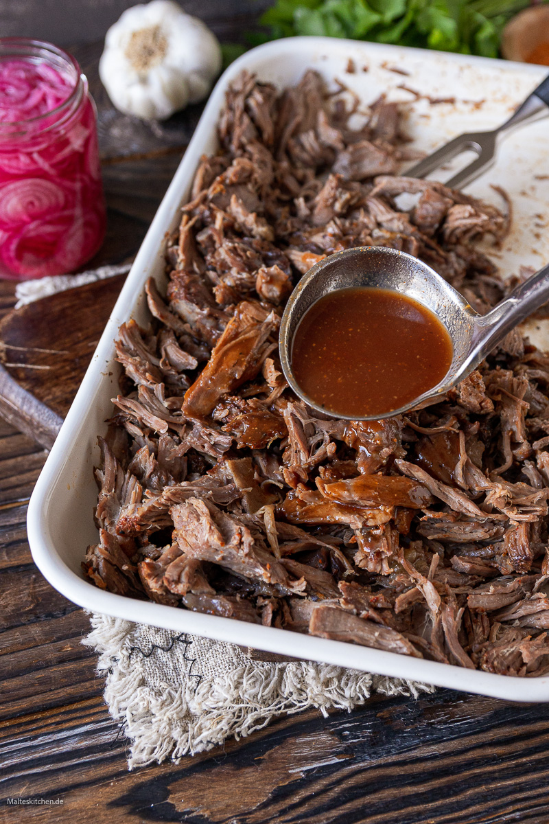 Das gezupfte Pulled Beef.