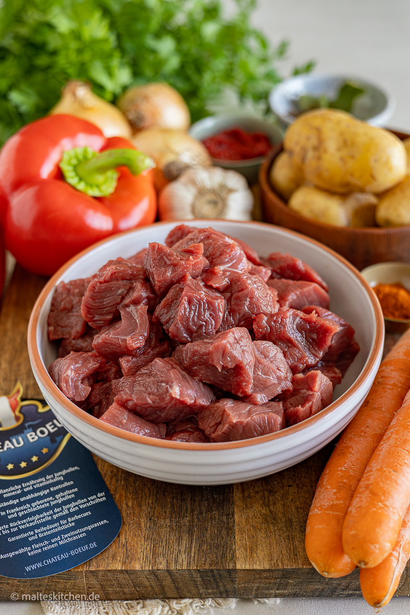 Rindfleisch für die Gulaschsuppe.
