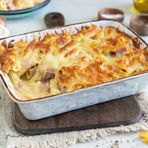Nudel-Schinken-Gratin.