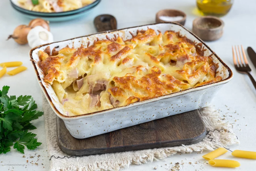 Nudel-Schinken-Gratin.