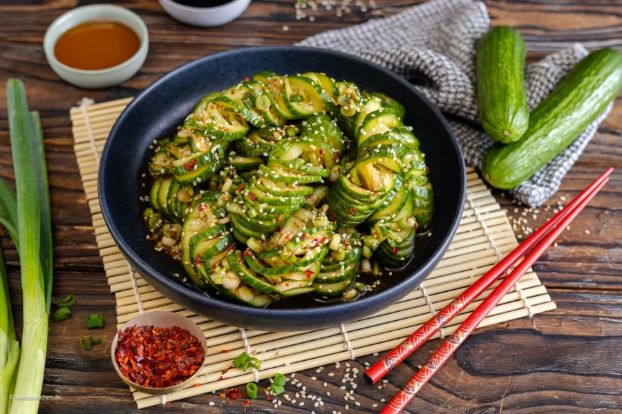 Asiatischer Gurkensalat mit Sesam / Chili