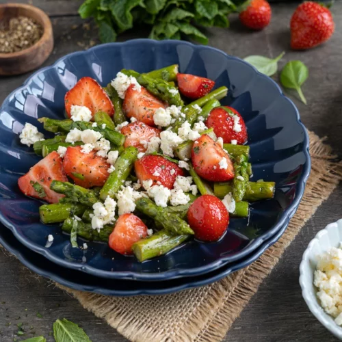 Spargelsalat mit Erdbeeren und Hirtenkäse
