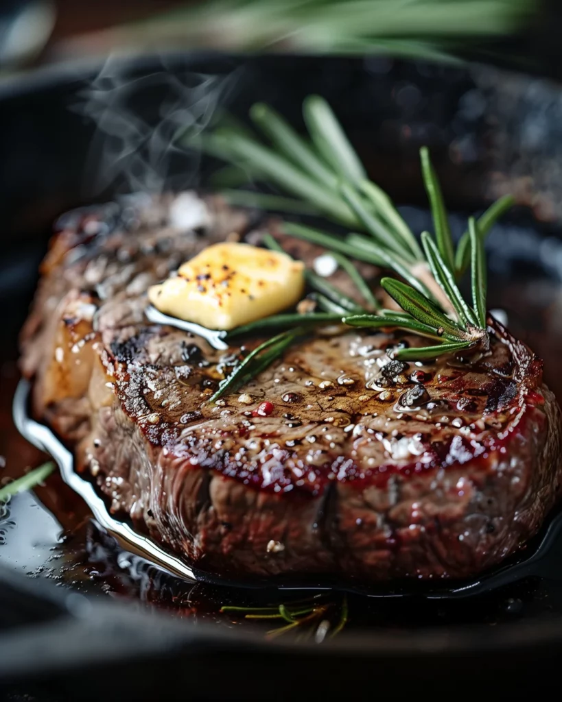 Ein Steak in der Pfanne braten