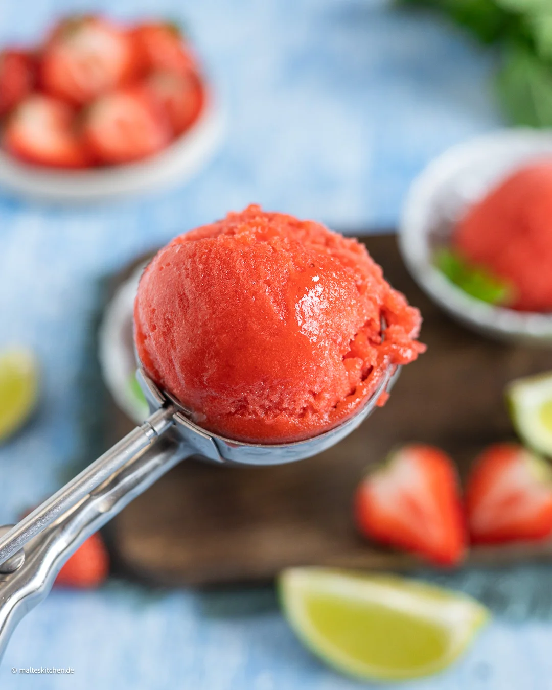 Fruchtig und frisch, das Sorbet mit Erdbeeren.