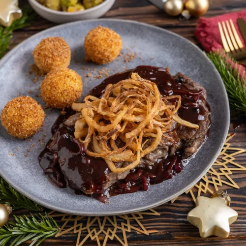 Weihnachtlicher Zwiebelrostbraten