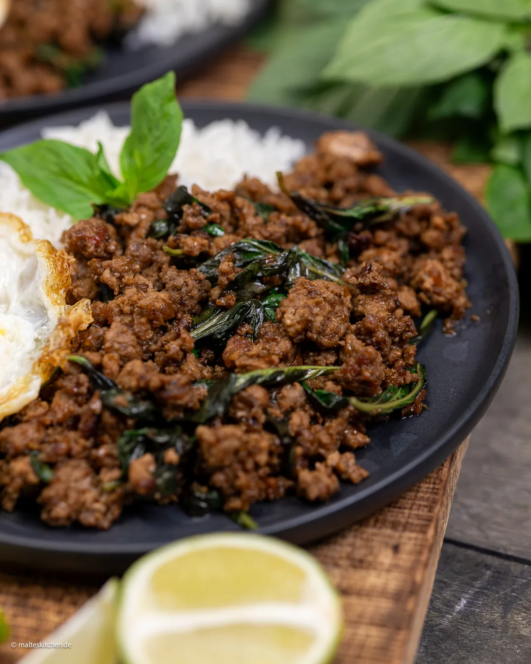Pad Kra Pao - Hackfleisch und Thai-Basilikum.